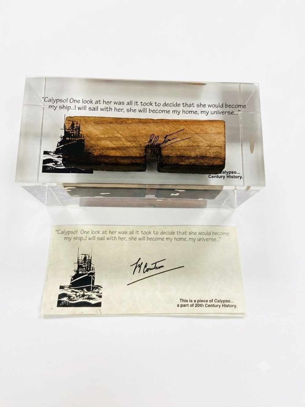 Rare Authentic Jacques Cousteau Calypso Ship Wooden Fragment V20